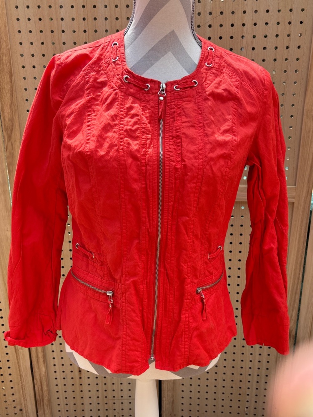 Laura Ashley Bright Red Zip-Up Utility Jacket